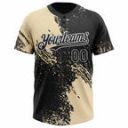 Custom Cream Black-White 3D Pattern Abstract Brush Stroke Two-Button Unisex Softball Jersey