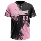 Custom Light Pink Black-White 3D Pattern Abstract Brush Stroke Two-Button Unisex Softball Jersey