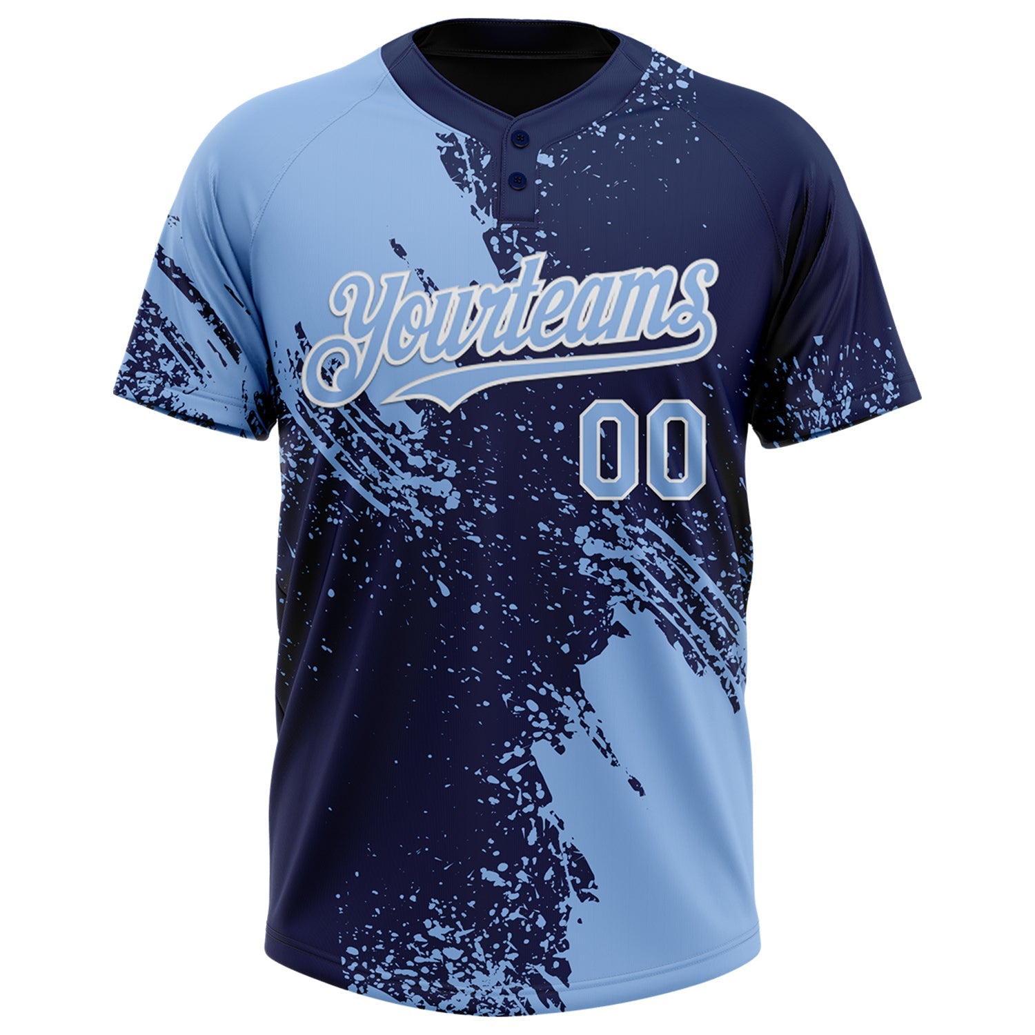 Custom Light Blue Navy-White 3D Pattern Abstract Brush Stroke Two-Button Unisex Softball Jersey