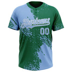 Custom Light Blue Kelly Green-White 3D Pattern Abstract Brush Stroke Two-Button Unisex Softball Jersey