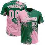 Custom Light Pink Kelly Green-White 3D Pattern Abstract Brush Stroke Two-Button Unisex Softball Jersey