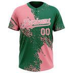 Custom Medium Pink Kelly Green-White 3D Pattern Abstract Brush Stroke Two-Button Unisex Softball Jersey
