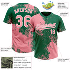Custom Medium Pink Kelly Green-White 3D Pattern Abstract Brush Stroke Two-Button Unisex Softball Jersey