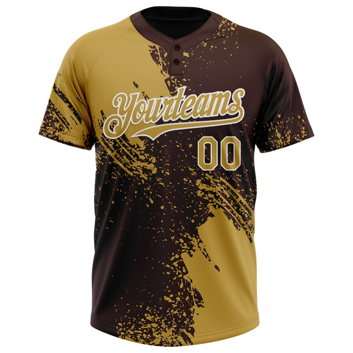 Custom Old Gold Brown-White 3D Pattern Abstract Brush Stroke Two-Button Unisex Softball Jersey
