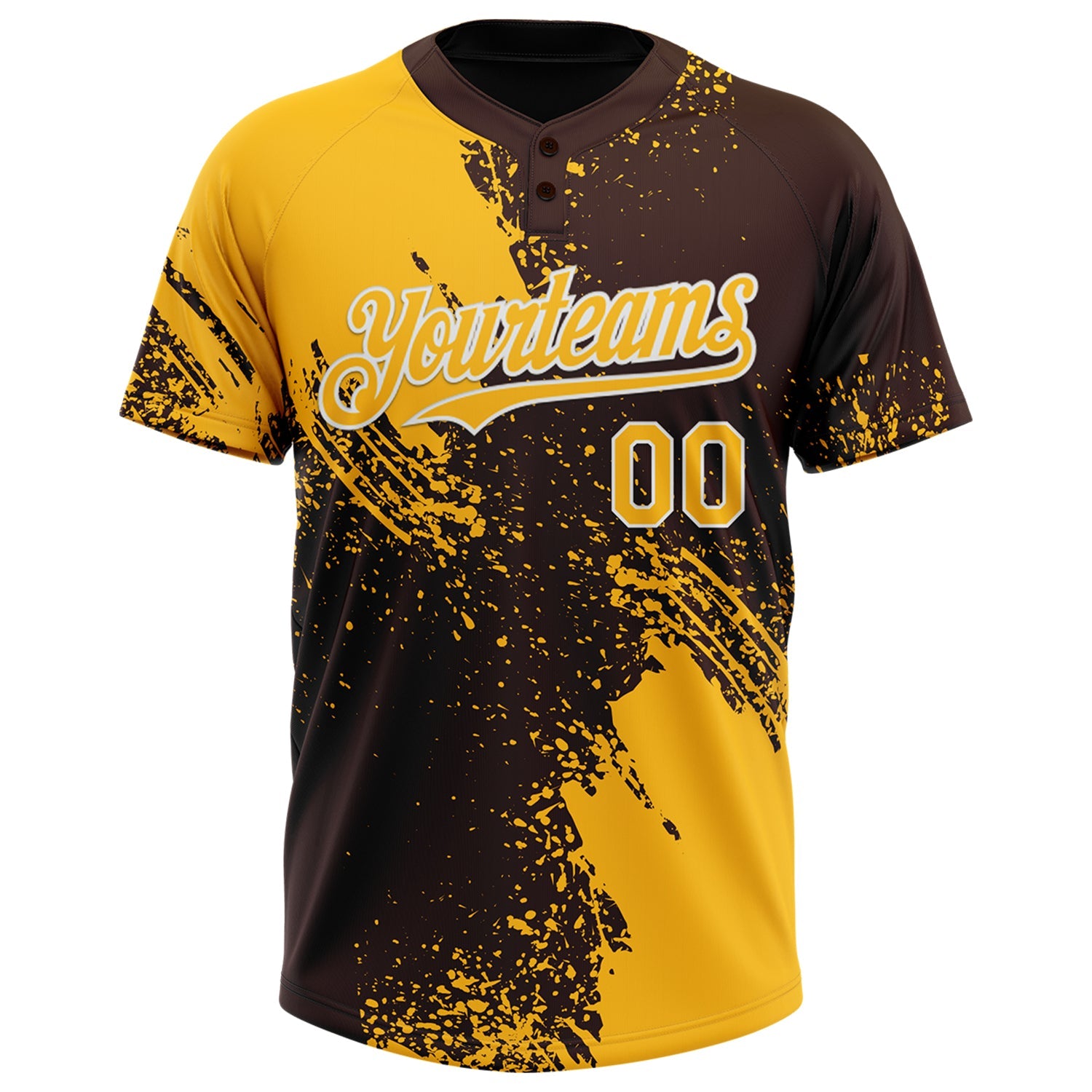 Custom Gold Brown-White 3D Pattern Abstract Brush Stroke Two-Button Unisex Softball Jersey