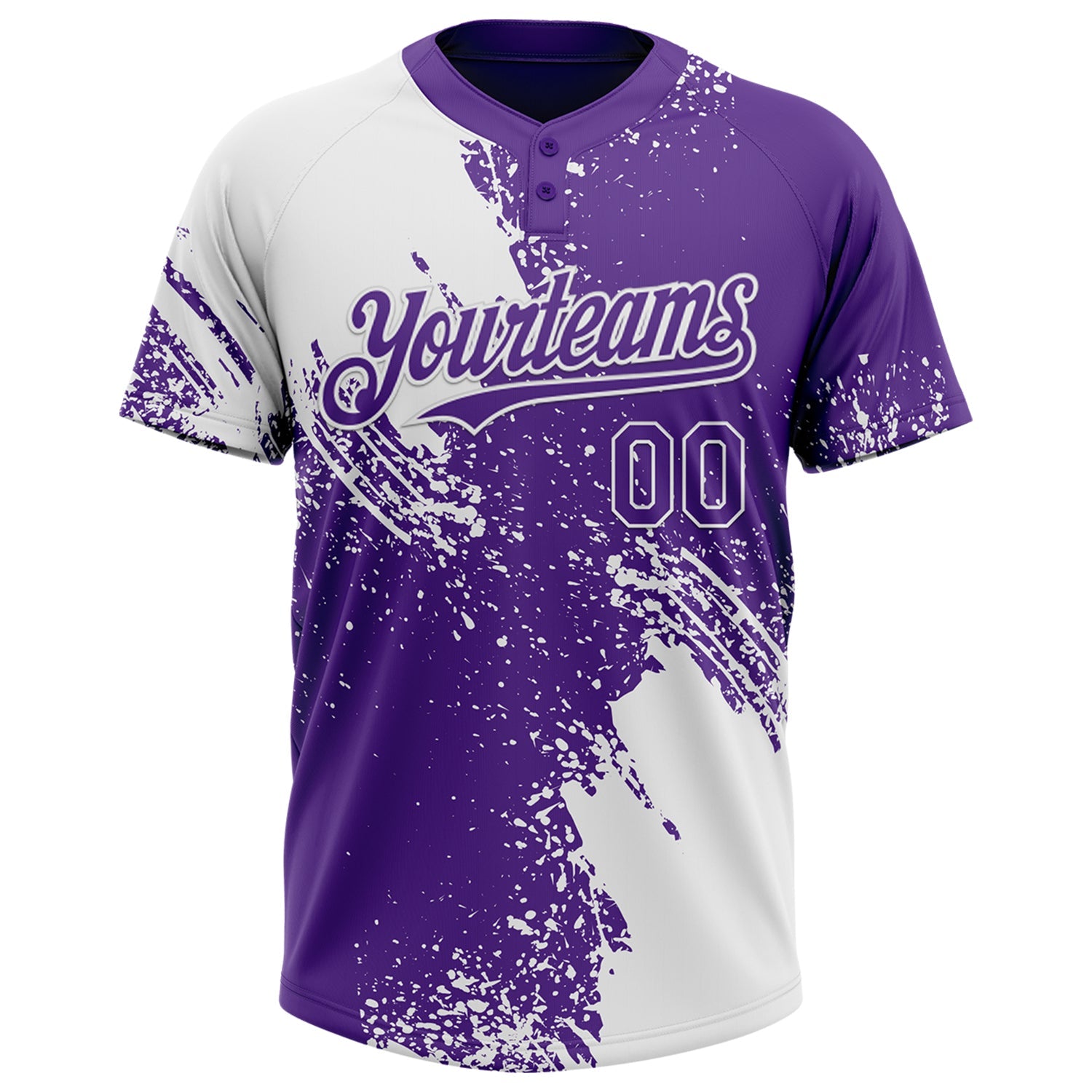 Custom White Purple 3D Pattern Abstract Brush Stroke Two-Button Unisex Softball Jersey