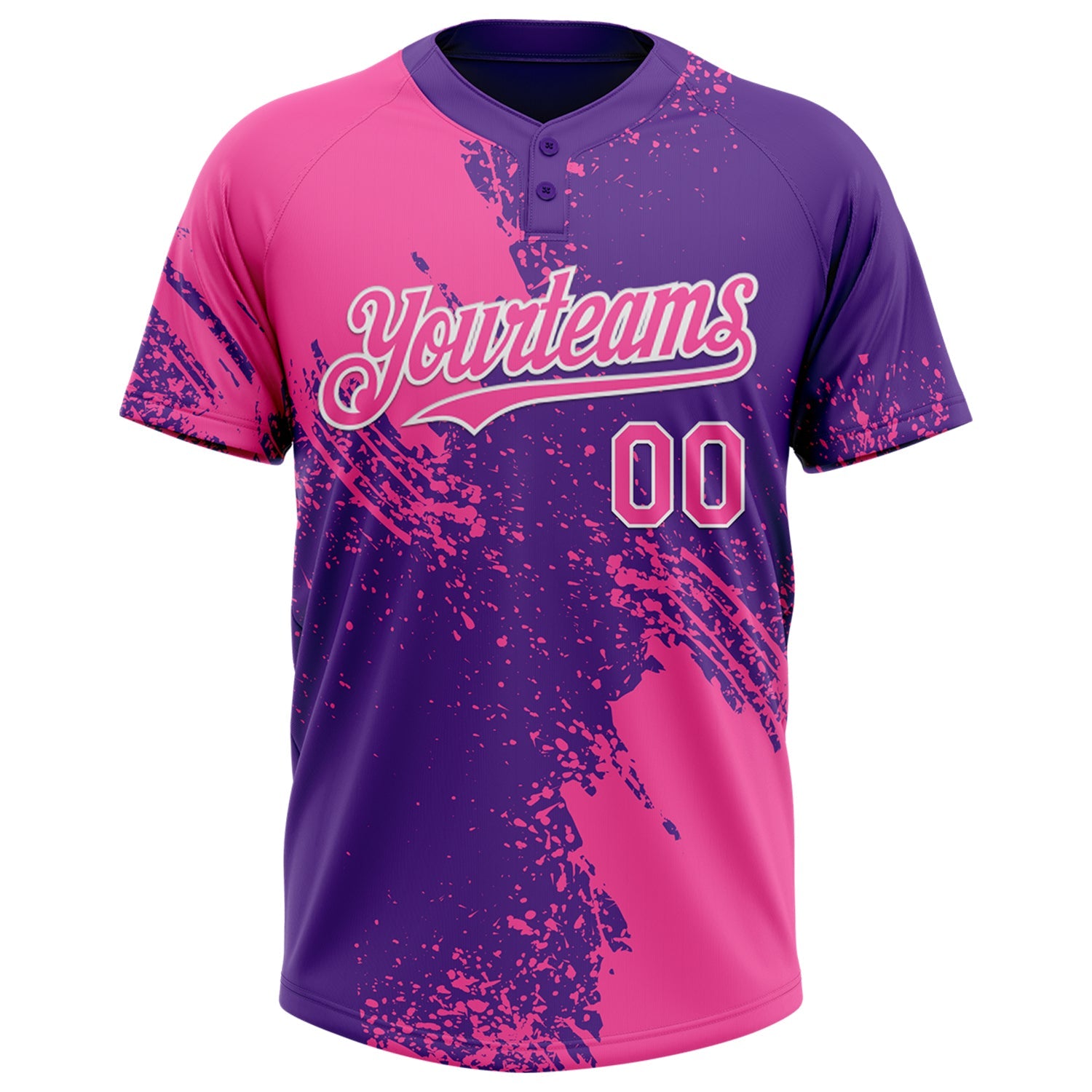 Custom Pink Purple-White 3D Pattern Abstract Brush Stroke Two-Button Unisex Softball Jersey
