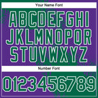 Custom Kelly Green Purple-White 3D Pattern Abstract Brush Stroke Two-Button Unisex Softball Jersey