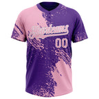 Custom Light Pink Purple-White 3D Pattern Abstract Brush Stroke Two-Button Unisex Softball Jersey