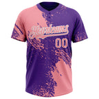 Custom Medium Pink Purple-White 3D Pattern Abstract Brush Stroke Two-Button Unisex Softball Jersey