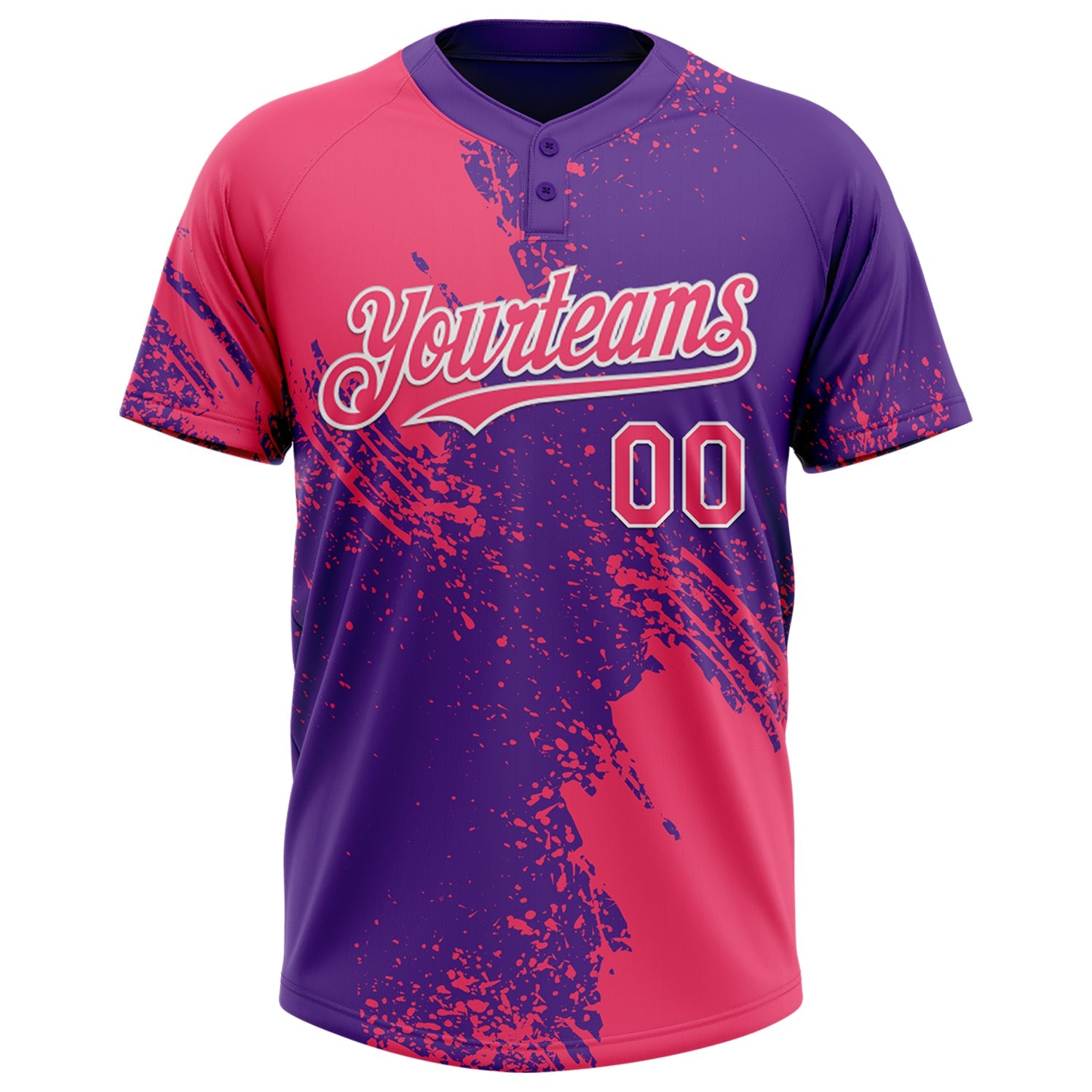 Custom Neon Pink Purple-White 3D Pattern Abstract Brush Stroke Two-Button Unisex Softball Jersey