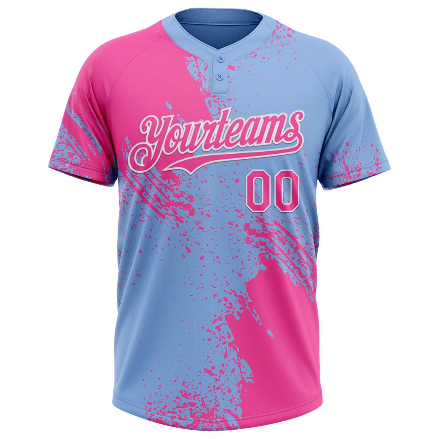 Custom Pink Light Blue-White 3D Pattern Abstract Brush Stroke Two-Button Unisex Softball Jersey