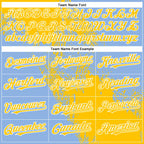 Custom Yellow Light Blue-White 3D Pattern Abstract Brush Stroke Two-Button Unisex Softball Jersey