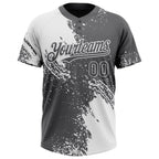 Custom White Steel Gray 3D Pattern Abstract Brush Stroke Two-Button Unisex Softball Jersey