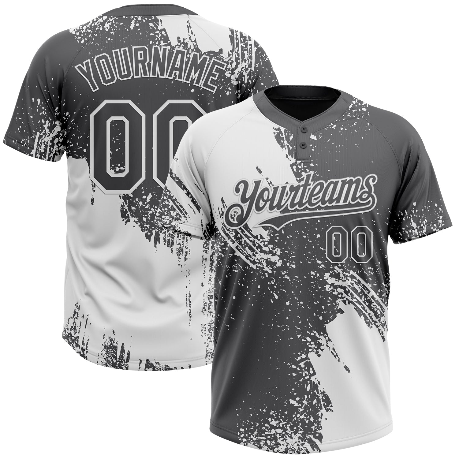 Custom White Steel Gray 3D Pattern Abstract Brush Stroke Two-Button Unisex Softball Jersey