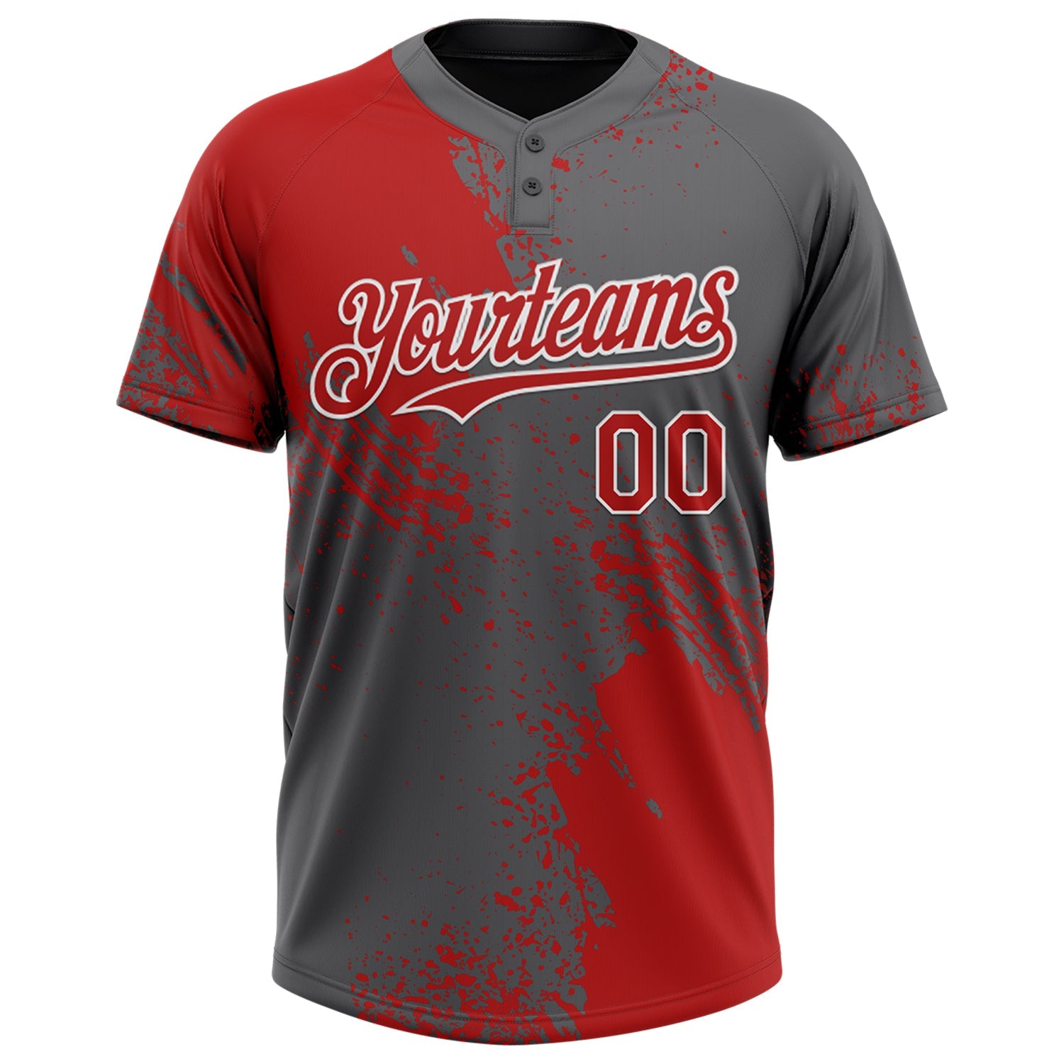 Custom Red Steel Gray-White 3D Pattern Abstract Brush Stroke Two-Button Unisex Softball Jersey
