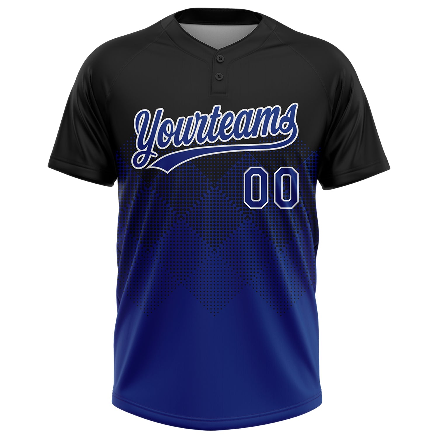 Custom Black Royal-White 3D Gradient Square Shape Two-Button Unisex Softball Jersey