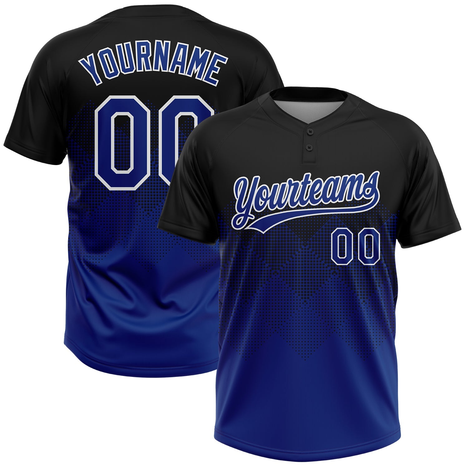 Custom Black Royal-White 3D Gradient Square Shape Two-Button Unisex Softball Jersey