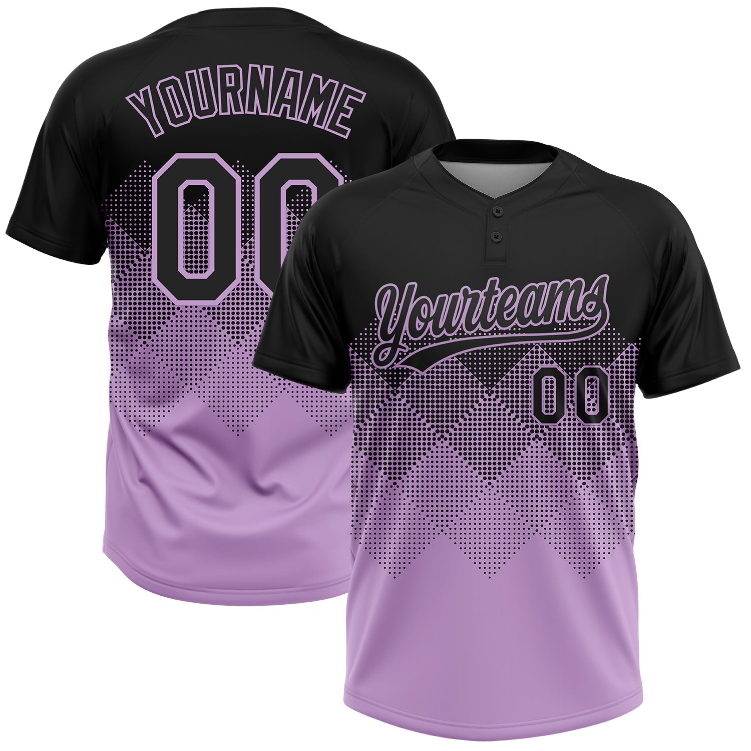 Custom Black Light Purple 3D Gradient Square Shape Two-Button Unisex Softball Jersey