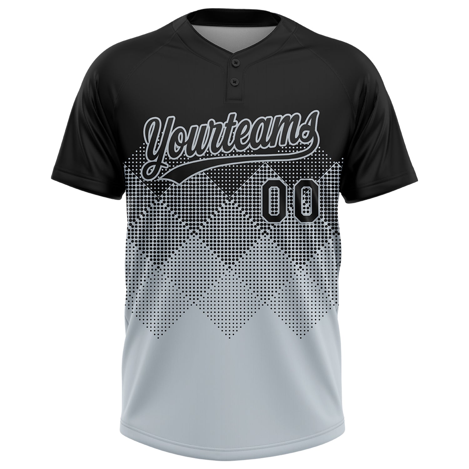 Custom Black Silver 3D Gradient Square Shape Two-Button Unisex Softball Jersey