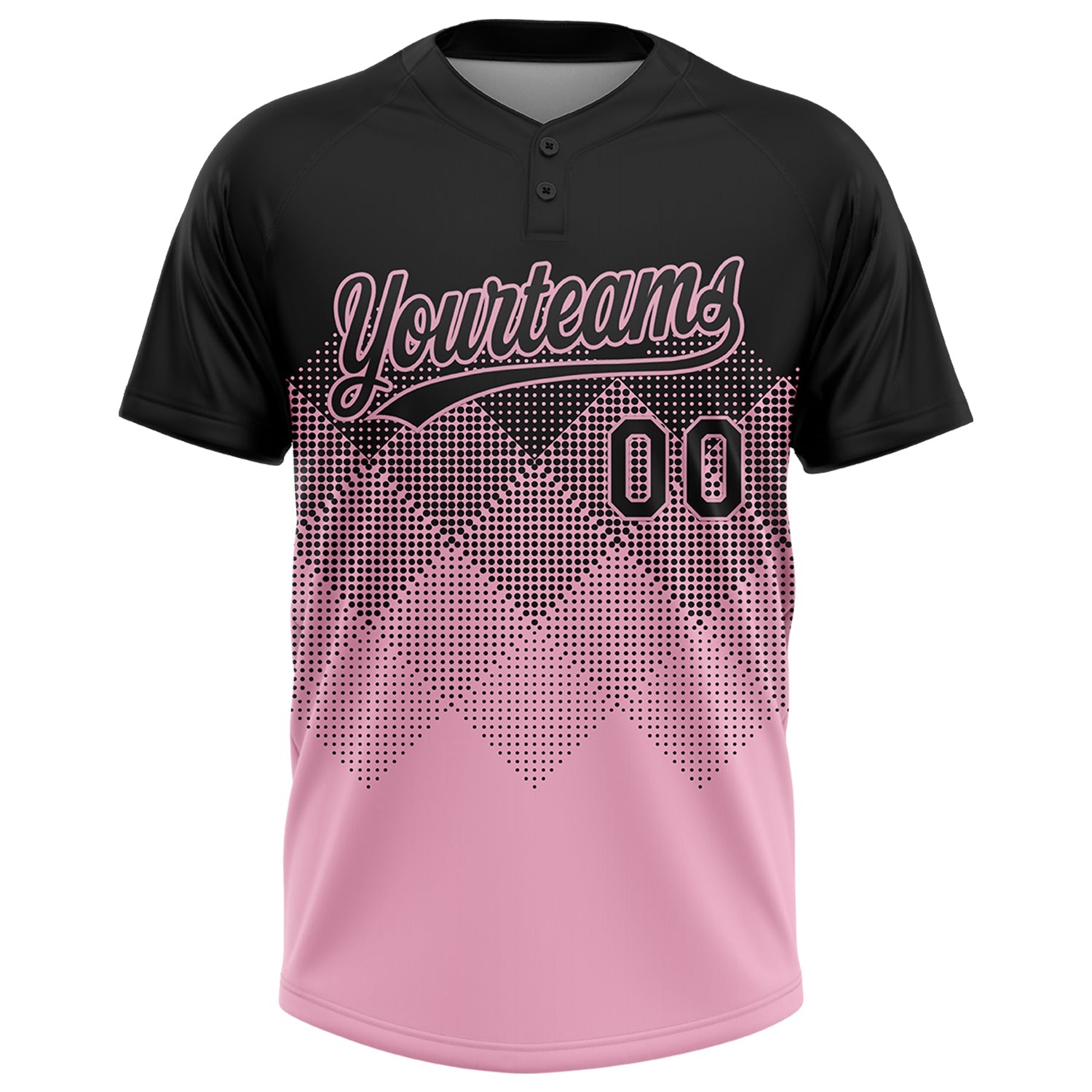 Custom Black Light Pink 3D Gradient Square Shape Two-Button Unisex Softball Jersey