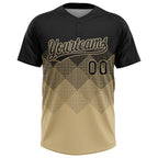 Custom Black Vegas Gold 3D Gradient Square Shape Two-Button Unisex Softball Jersey