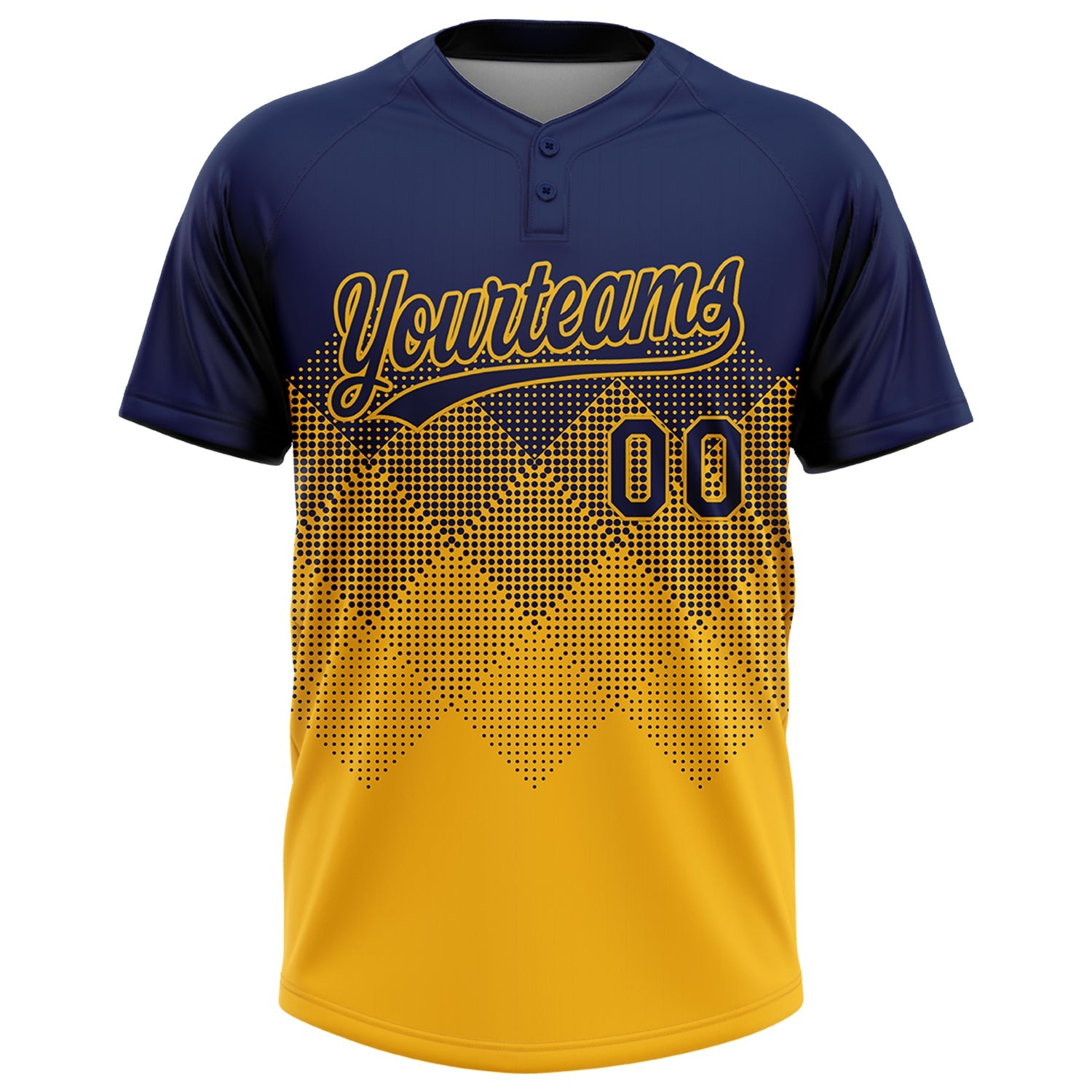 Custom Navy Gold 3D Gradient Square Shape Two-Button Unisex Softball Jersey