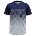 Custom Navy Silver 3D Gradient Square Shape Two-Button Unisex Softball Jersey