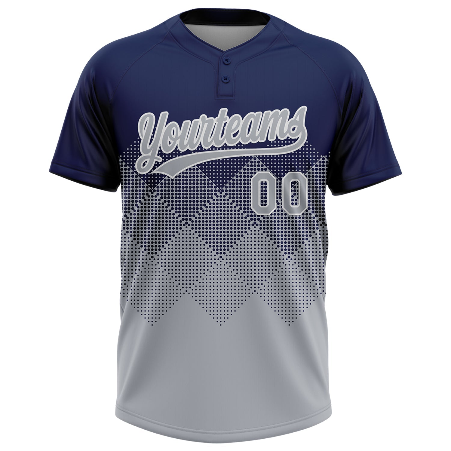 Custom Navy Gray-White 3D Gradient Square Shape Two-Button Unisex Softball Jersey