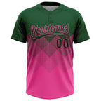Custom Green Pink 3D Gradient Square Shape Two-Button Unisex Softball Jersey