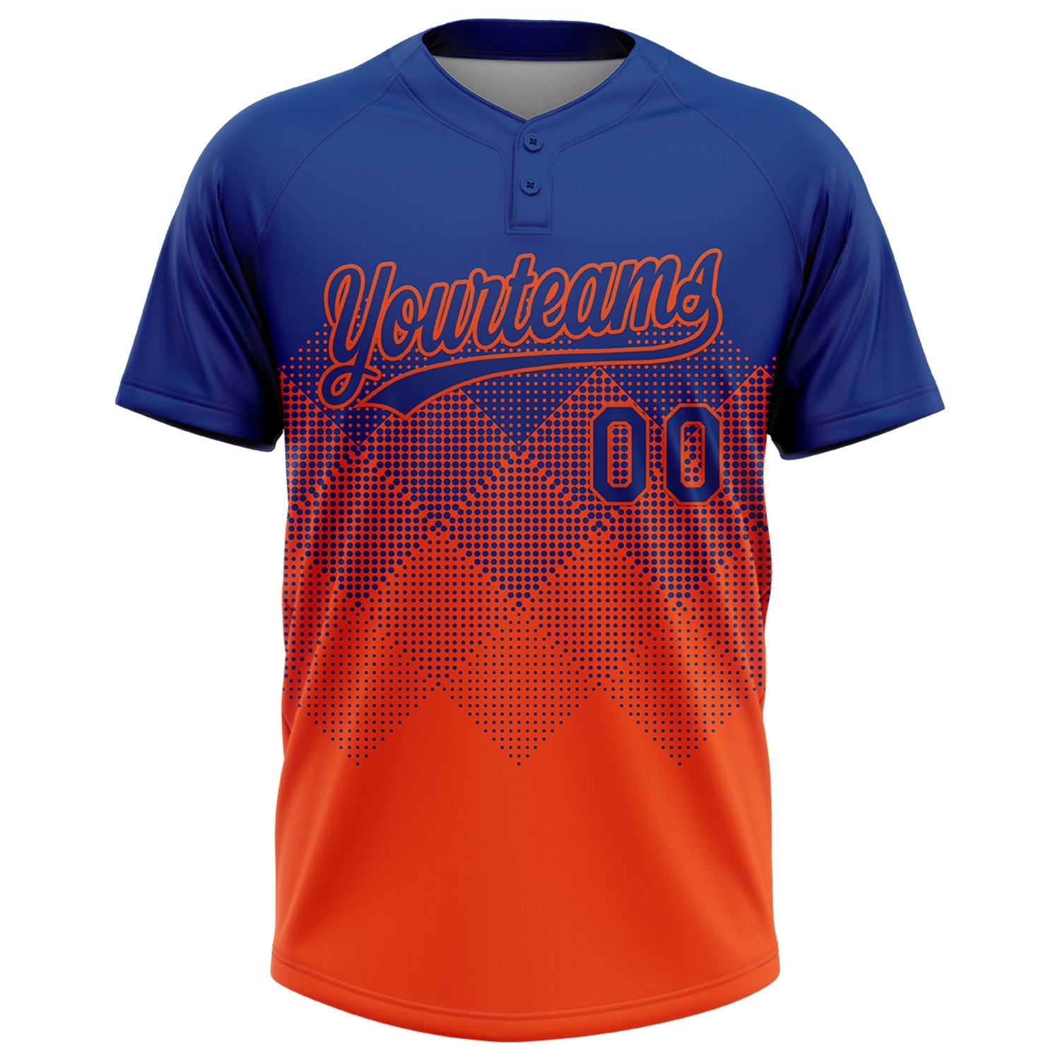 Custom Royal Orange 3D Gradient Square Shape Two-Button Unisex Softball Jersey