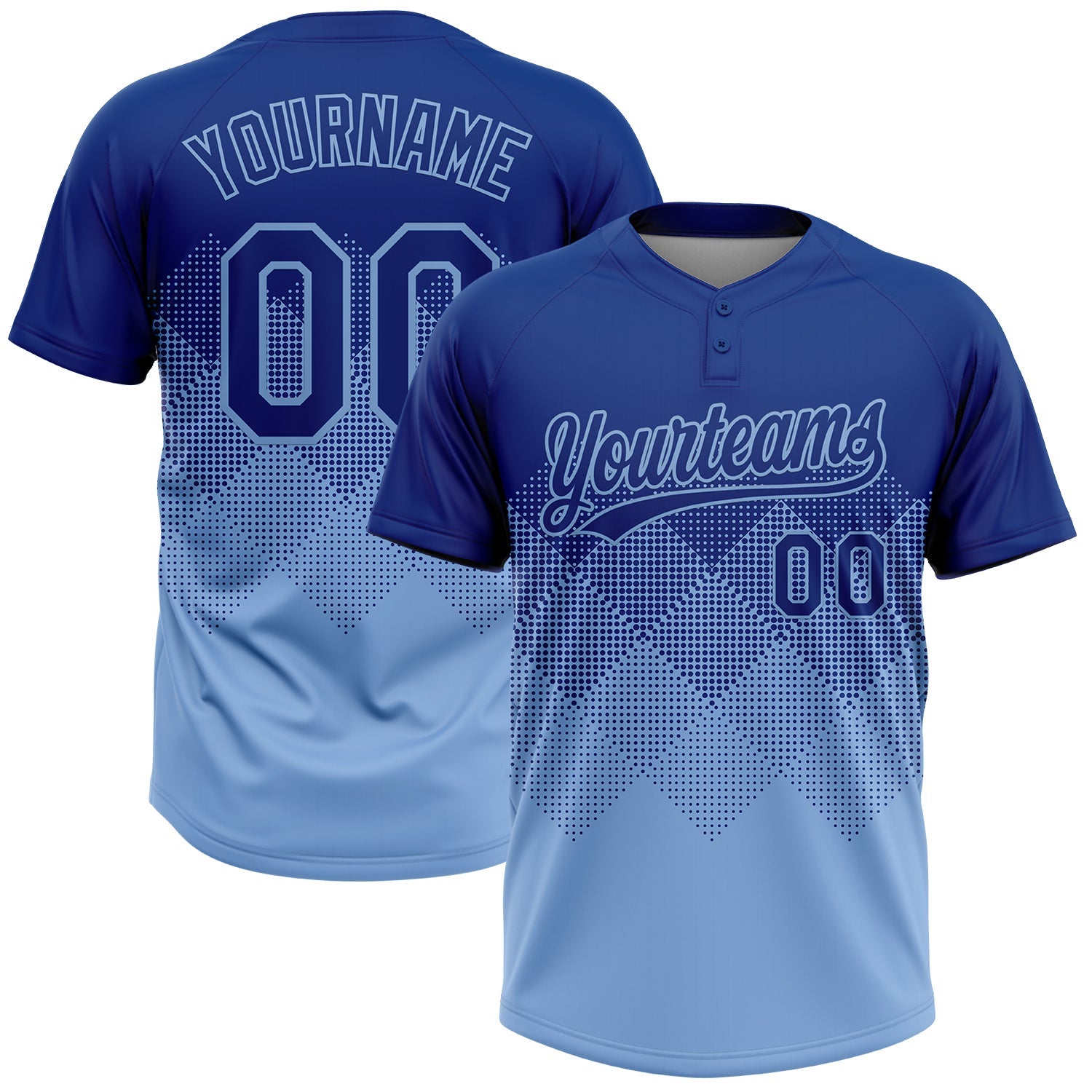 Custom Royal Light Blue 3D Gradient Square Shape Two-Button Unisex Softball Jersey