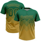 Custom Kelly Green Old Gold 3D Gradient Square Shape Two-Button Unisex Softball Jersey