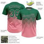 Custom Kelly Green Medium Pink 3D Gradient Square Shape Two-Button Unisex Softball Jersey