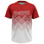 Custom Red White 3D Gradient Square Shape Two-Button Unisex Softball Jersey