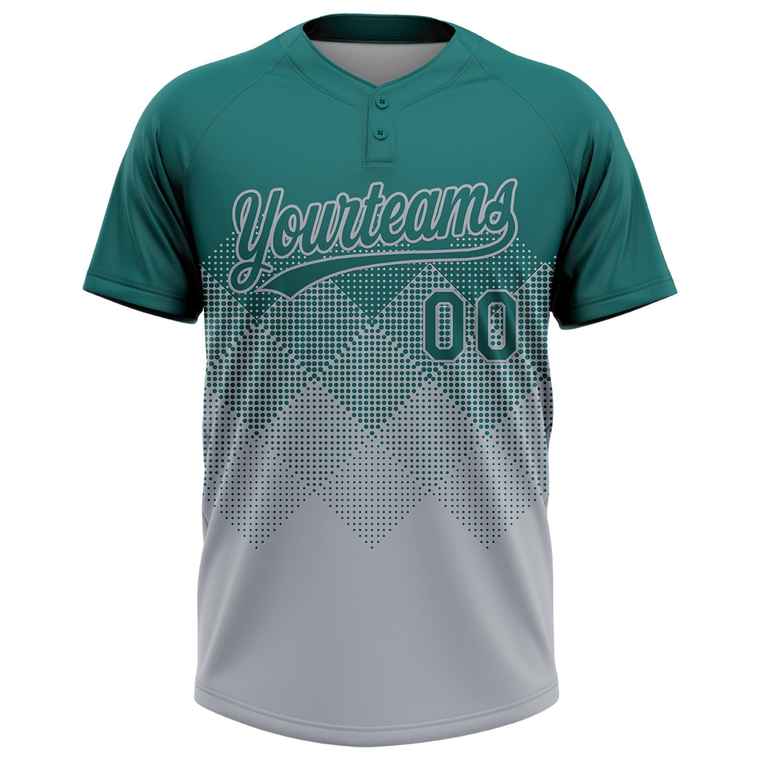 Custom Teal Gray 3D Gradient Square Shape Two-Button Unisex Softball Jersey