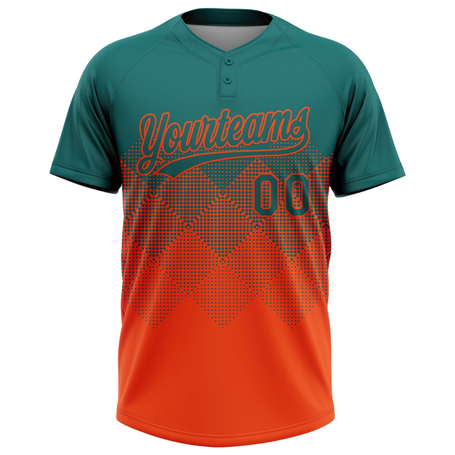 Custom Teal Orange 3D Gradient Square Shape Two-Button Unisex Softball Jersey