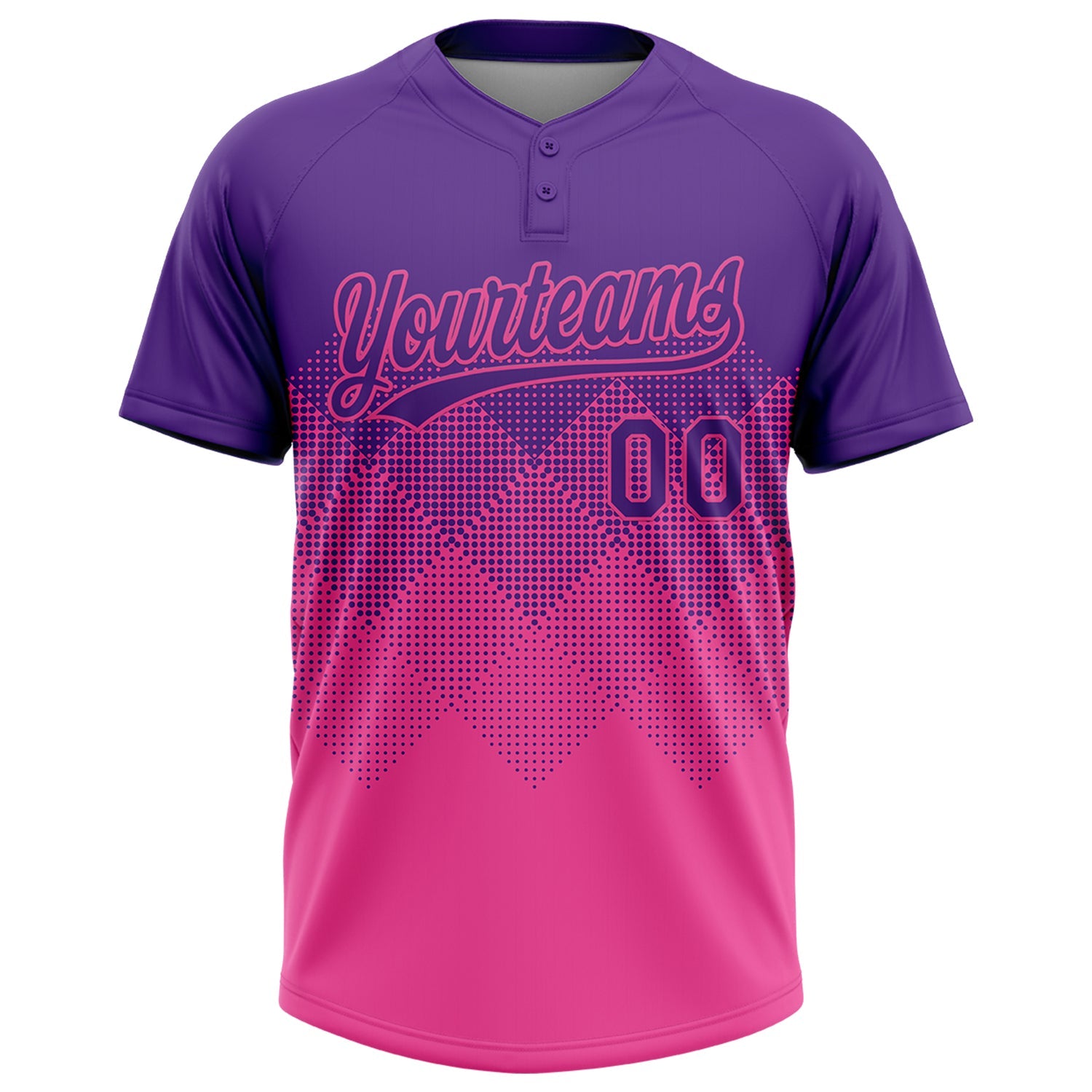 Custom Purple Pink 3D Gradient Square Shape Two-Button Unisex Softball Jersey
