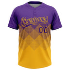 Custom Purple Gold 3D Gradient Square Shape Two-Button Unisex Softball Jersey