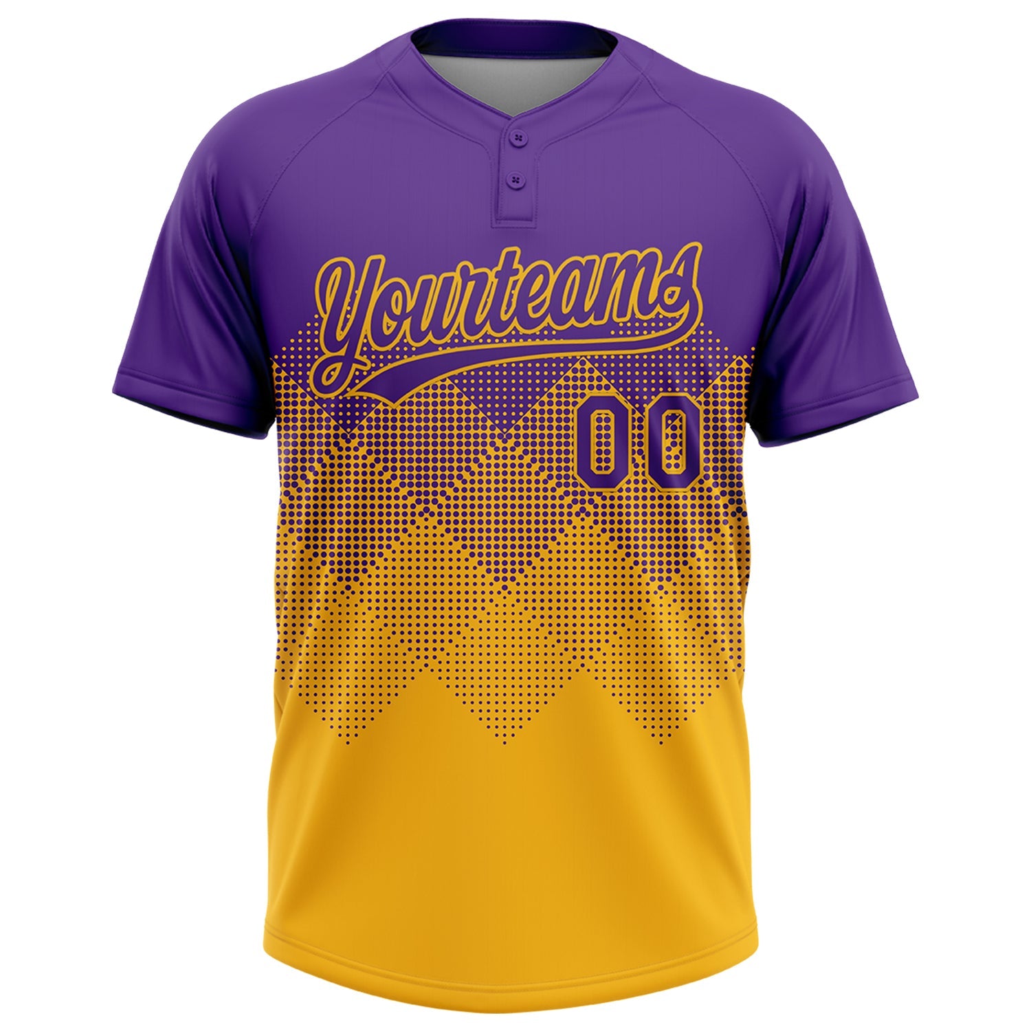 Custom Purple Gold 3D Gradient Square Shape Two-Button Unisex Softball Jersey