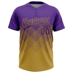 Custom Purple Old Gold 3D Gradient Square Shape Two-Button Unisex Softball Jersey