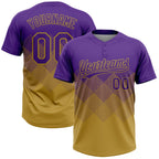 Custom Purple Old Gold 3D Gradient Square Shape Two-Button Unisex Softball Jersey