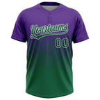Custom Purple Kelly Green-White 3D Gradient Square Shape Two-Button Unisex Softball Jersey