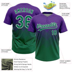 Custom Purple Kelly Green-White 3D Gradient Square Shape Two-Button Unisex Softball Jersey