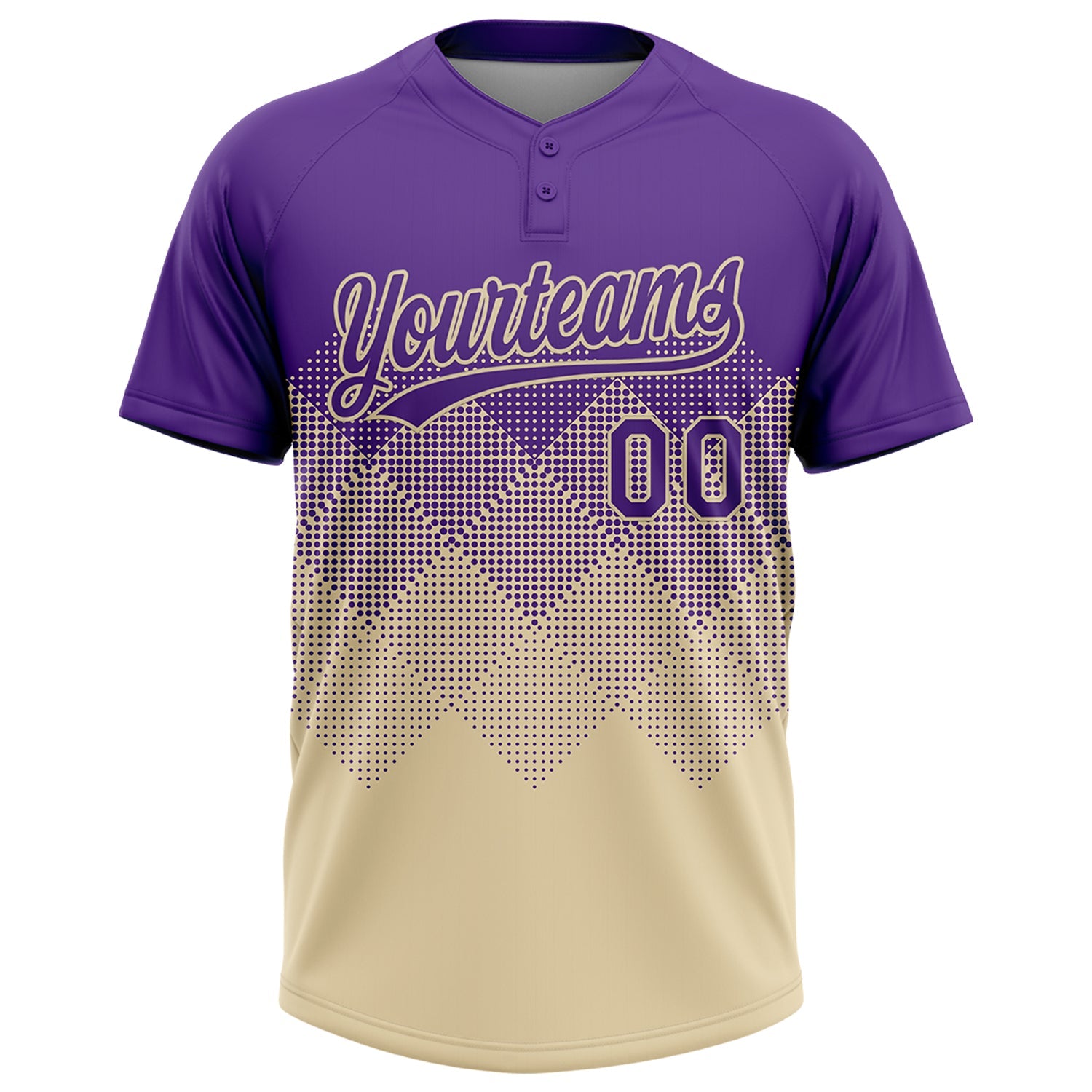 Custom Purple Cream 3D Gradient Square Shape Two-Button Unisex Softball Jersey