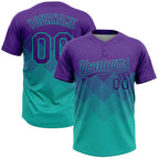 Custom Purple Aqua 3D Gradient Square Shape Two-Button Unisex Softball Jersey