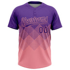 Custom Purple Medium Pink 3D Gradient Square Shape Two-Button Unisex Softball Jersey