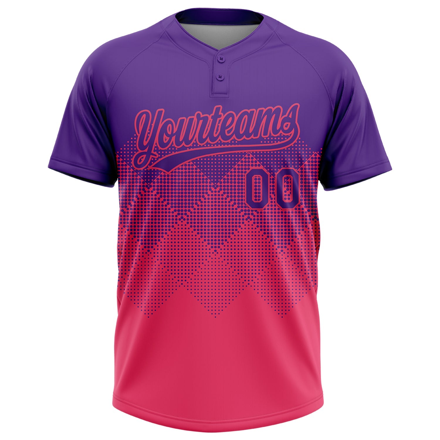 Custom Purple Neon Pink 3D Gradient Square Shape Two-Button Unisex Softball Jersey