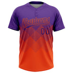 Custom Purple Orange 3D Gradient Square Shape Two-Button Unisex Softball Jersey