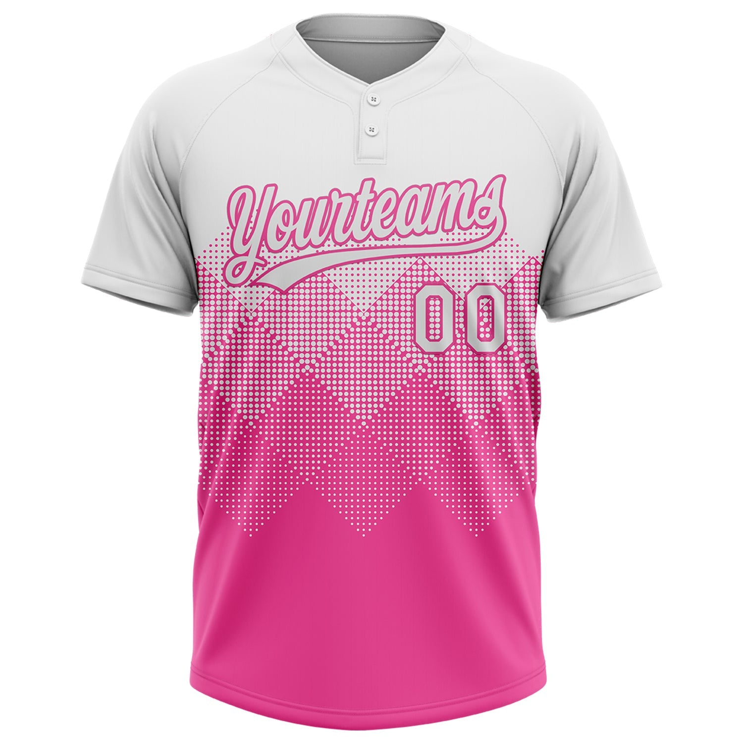 Custom White Pink 3D Gradient Square Shape Two-Button Unisex Softball Jersey